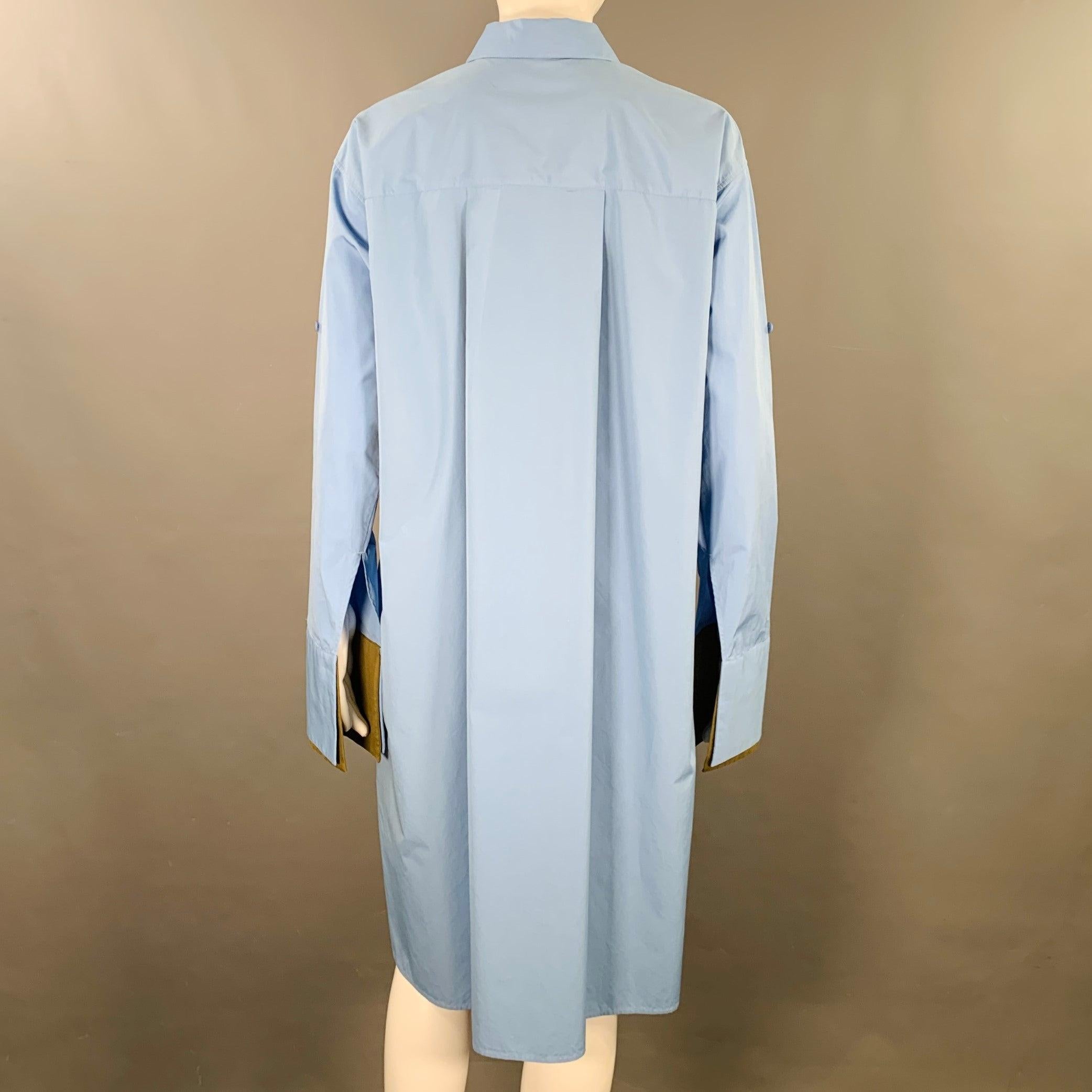 Women's LOEWE Size 4 Blue Olive Cotton Mixed Fabrics Shirt Dress