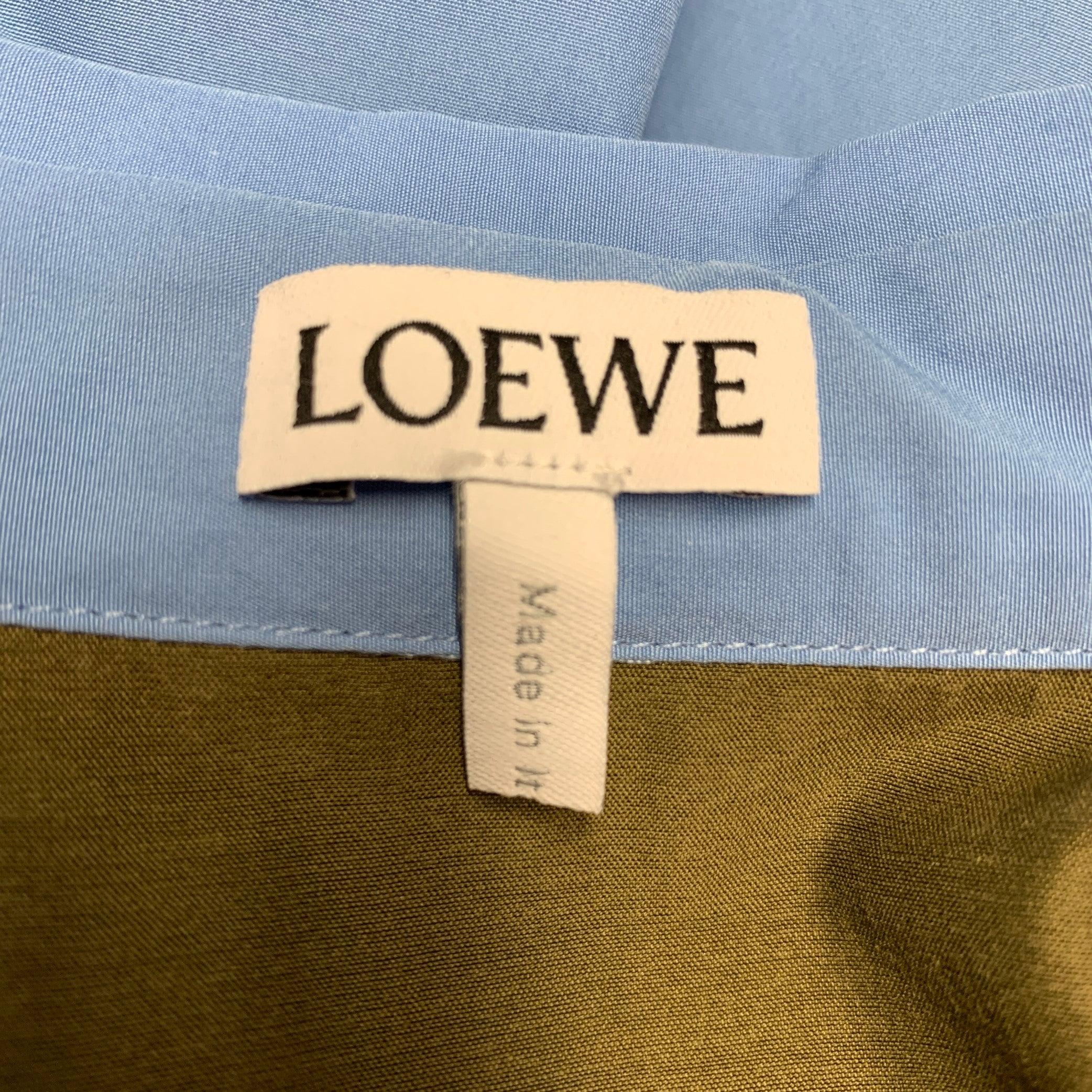 LOEWE Size 4 Blue Olive Cotton Mixed Fabrics Shirt Dress 1