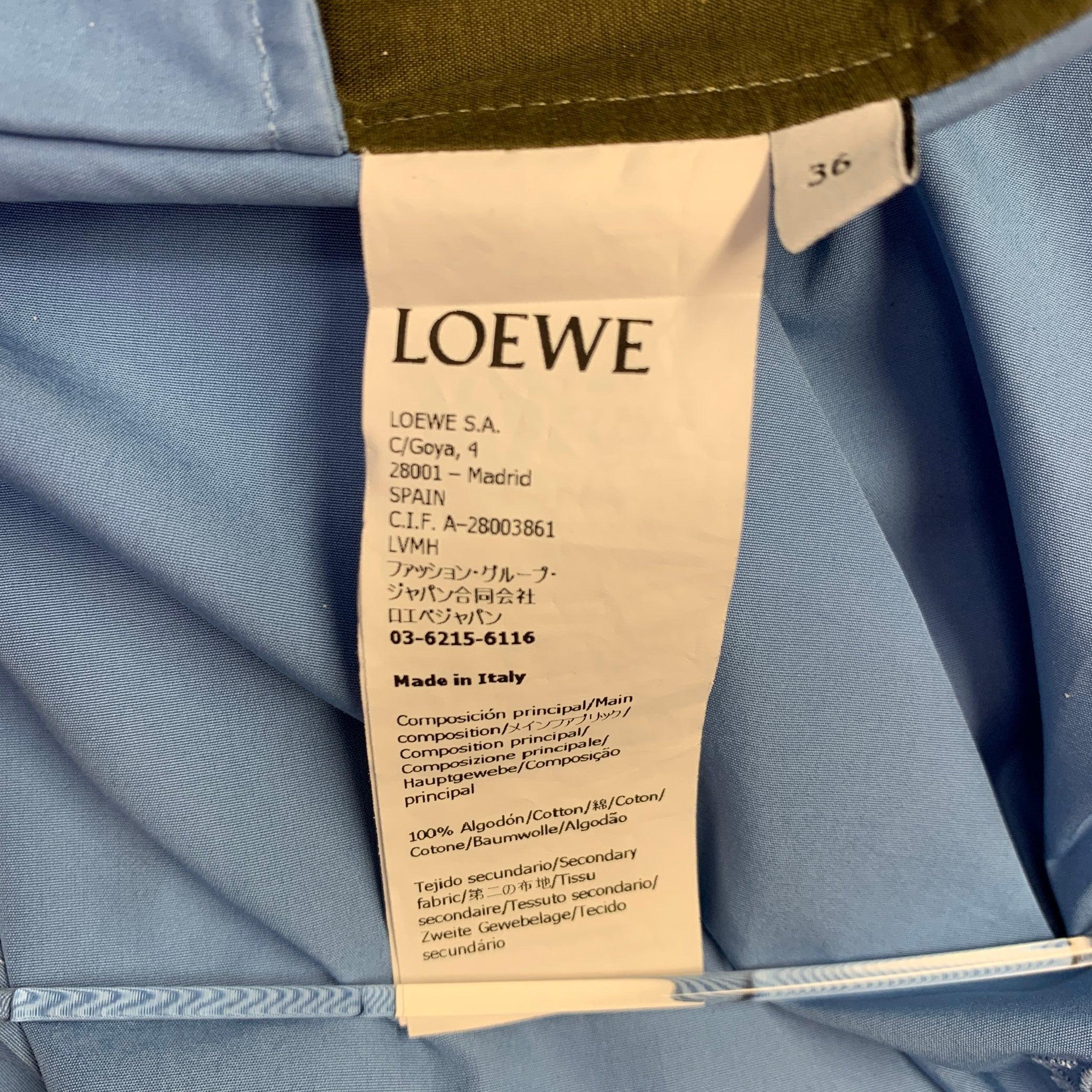 LOEWE Size 4 Blue Olive Cotton Mixed Fabrics Shirt Dress 2