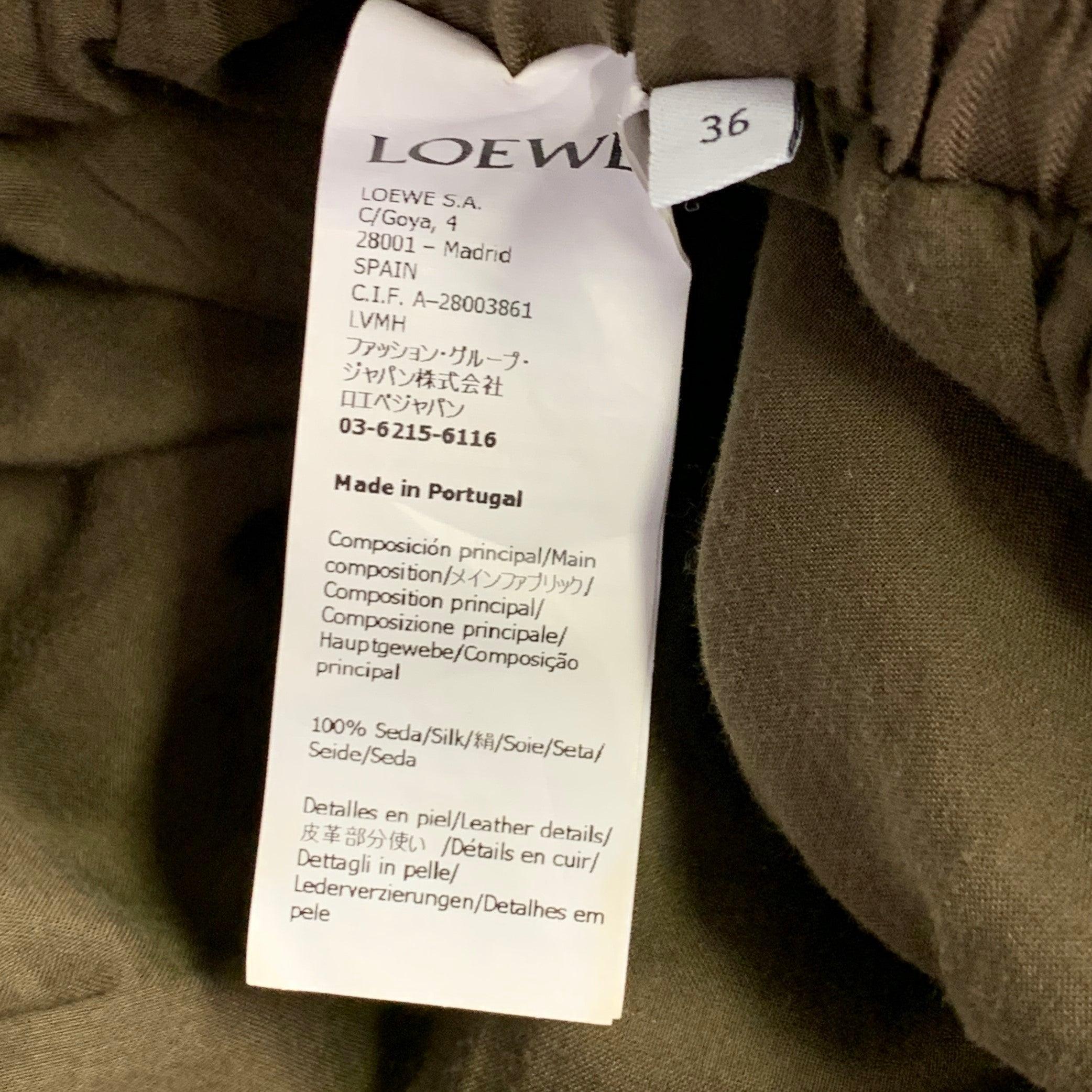 LOEWE Size 4 Green Olive Silk Elastic Waistband Asymmetrical Hem Skirt In Good Condition For Sale In San Francisco, CA