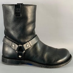 LOEWE Size 9 Black Leather Pull On Round Toe Harness Biker Boots