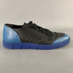 LOEWE Size 9 Blue Black Color Block Leather Athletic Sneakers