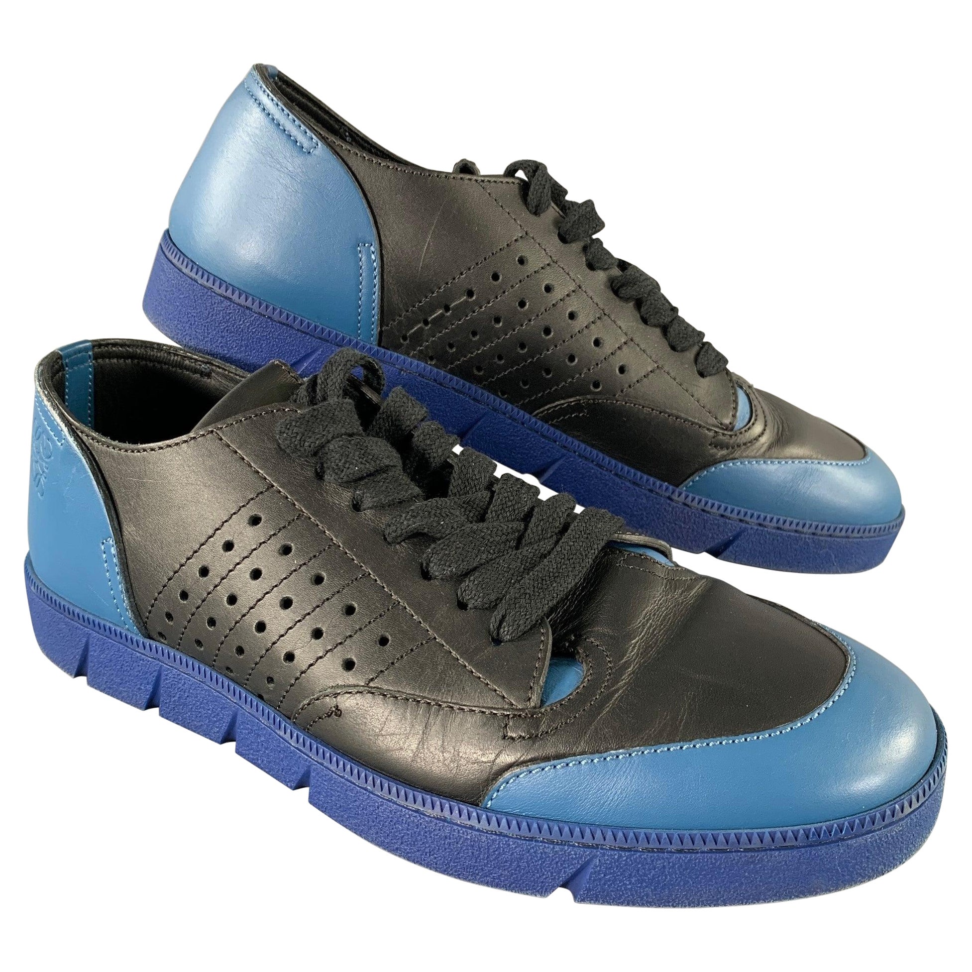 LOEWE Talla 9 Azul Negro Color Block Piel Athletic Sneakers