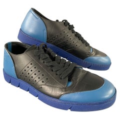 LOEWE Size 9 Blue Black Color Block Leather Athletic Sneakers