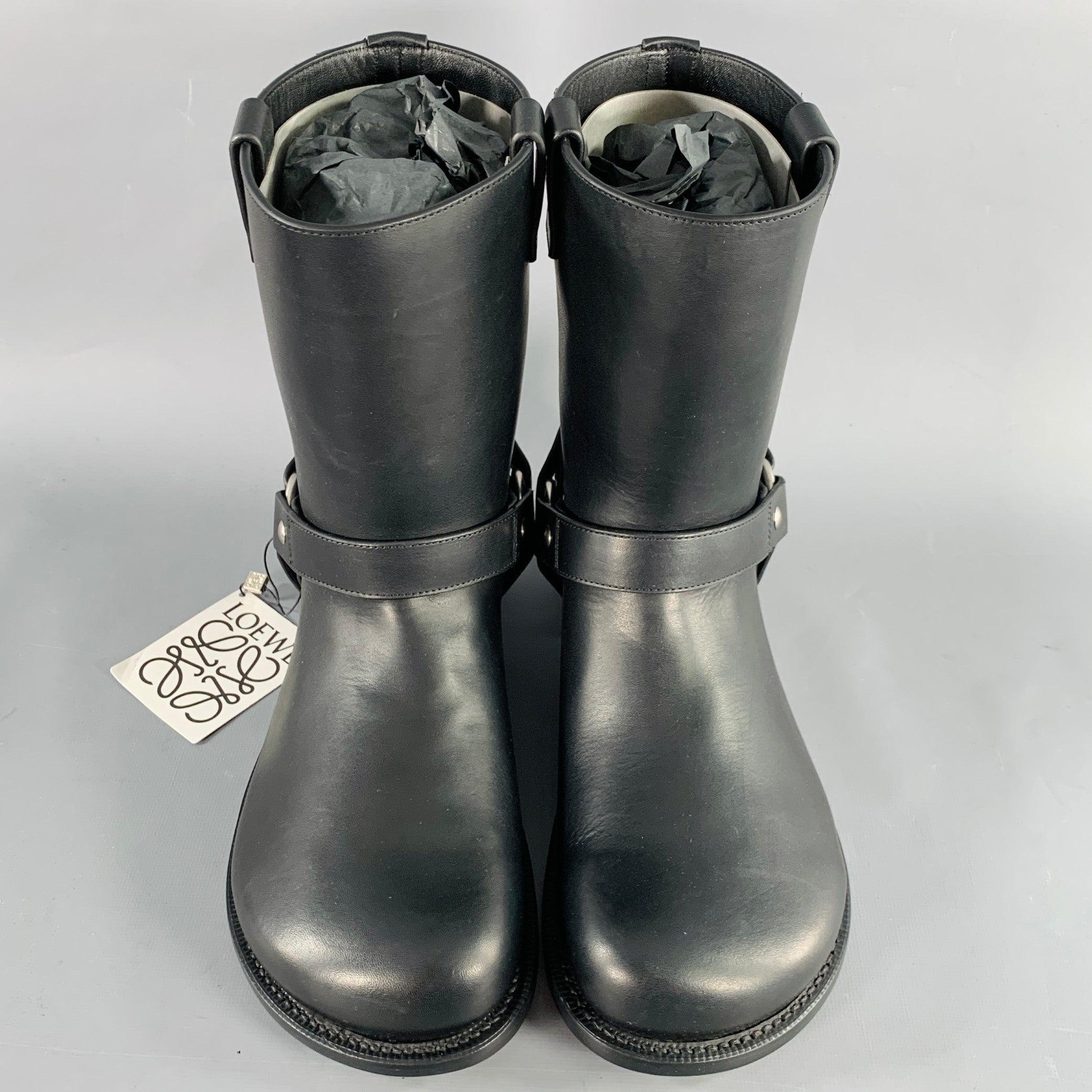 Men's LOEWE Size 9 Campo Black Silver Harness Leather Pull On Boots For Sale