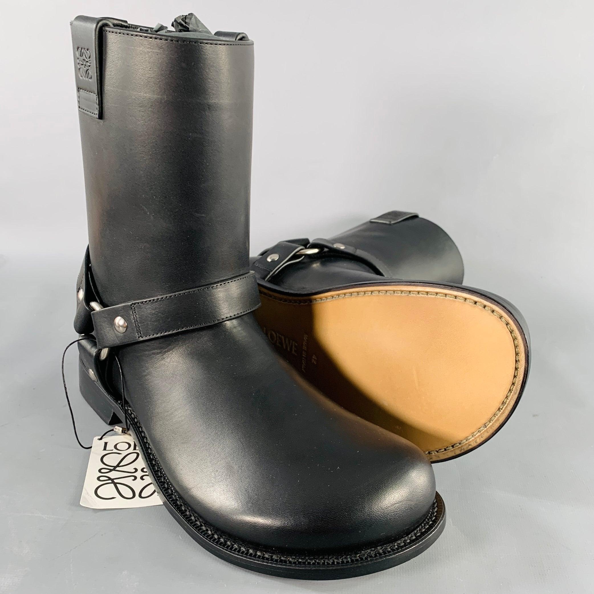 LOEWE Size 9 Campo Black Silver Harness Leather Pull On Boots For Sale 1