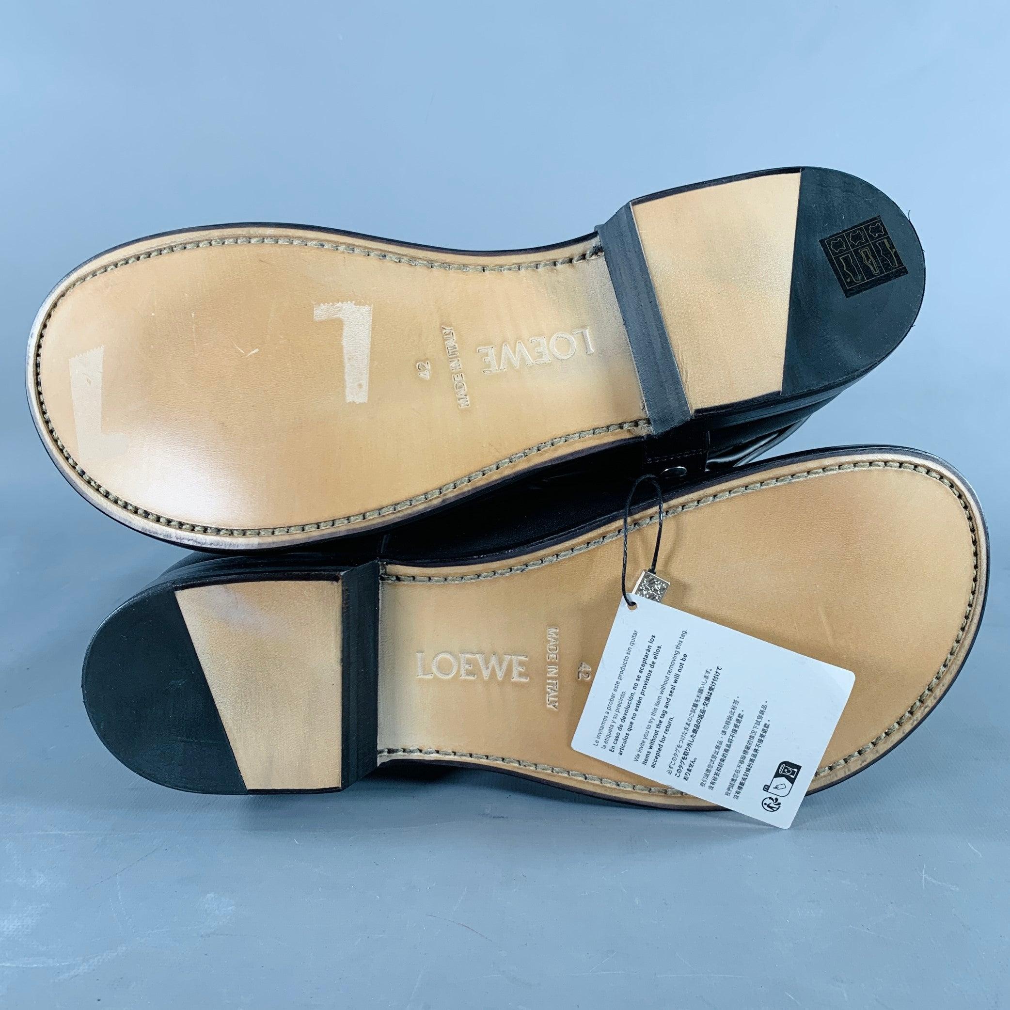 LOEWE Size 9 Campo Black Silver Harness Leather Pull On Boots For Sale 2