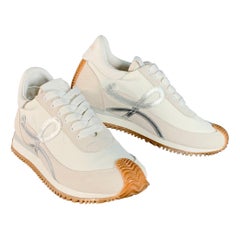 LOEWE Size 9 White Metallic Silver Nylon Suede Logo Sneakers