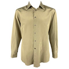 LOEWE Size L Olive Shimmery Silk / Polyester Button Up Long Sleeve Shirt