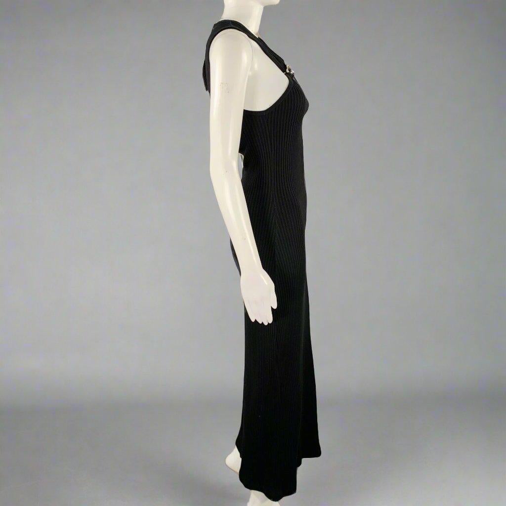 LOEWE Size M -Anagram- Black Cotton Ribbed Halter Dress In Excellent Condition For Sale In San Francisco, CA