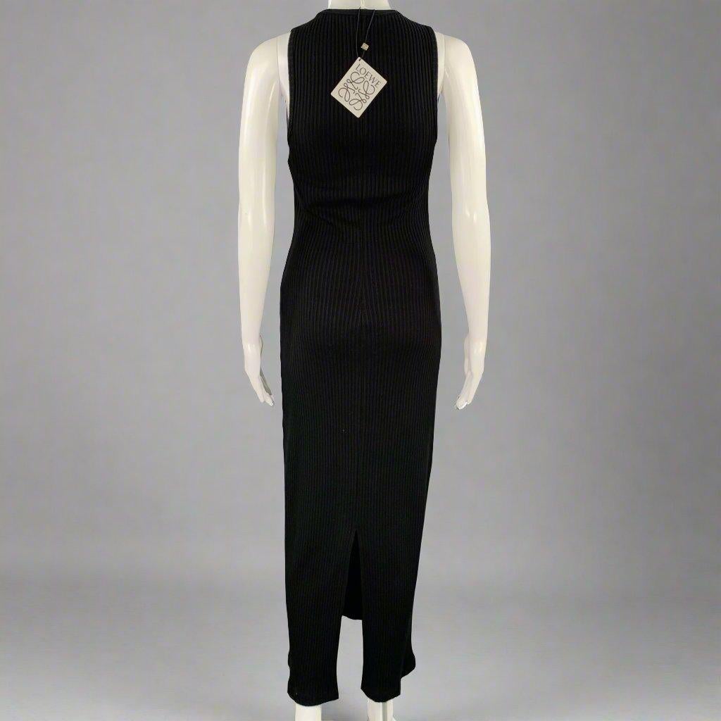 Women's LOEWE Size M -Anagram- Black Cotton Ribbed Halter Dress For Sale
