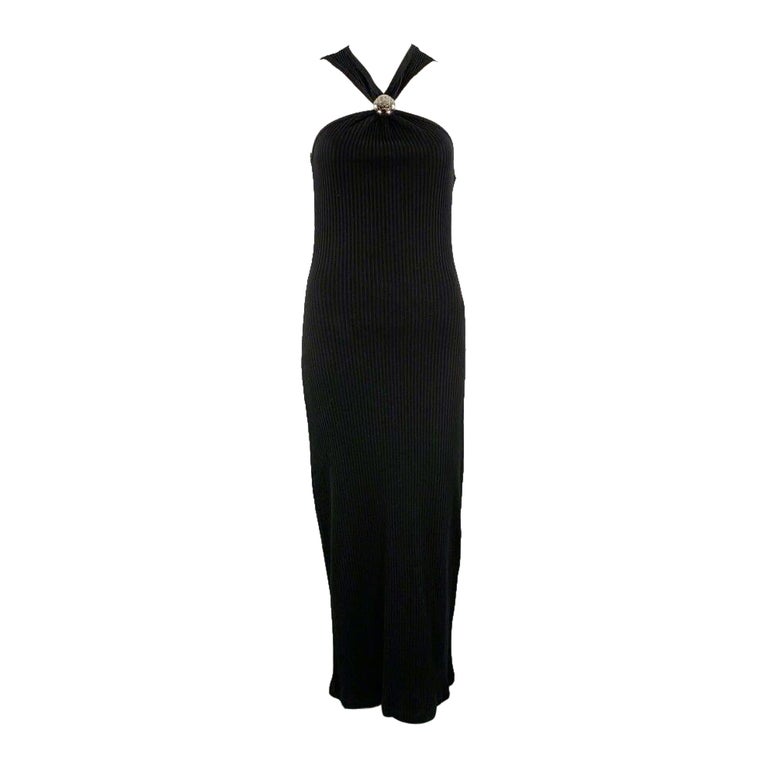LOEWE Size M -Anagram- Black Cotton Ribbed Halter Dress at 1stDibs