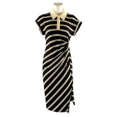 LOEWE Size M Black White Cotton Stripe Polo Knee Length Dress