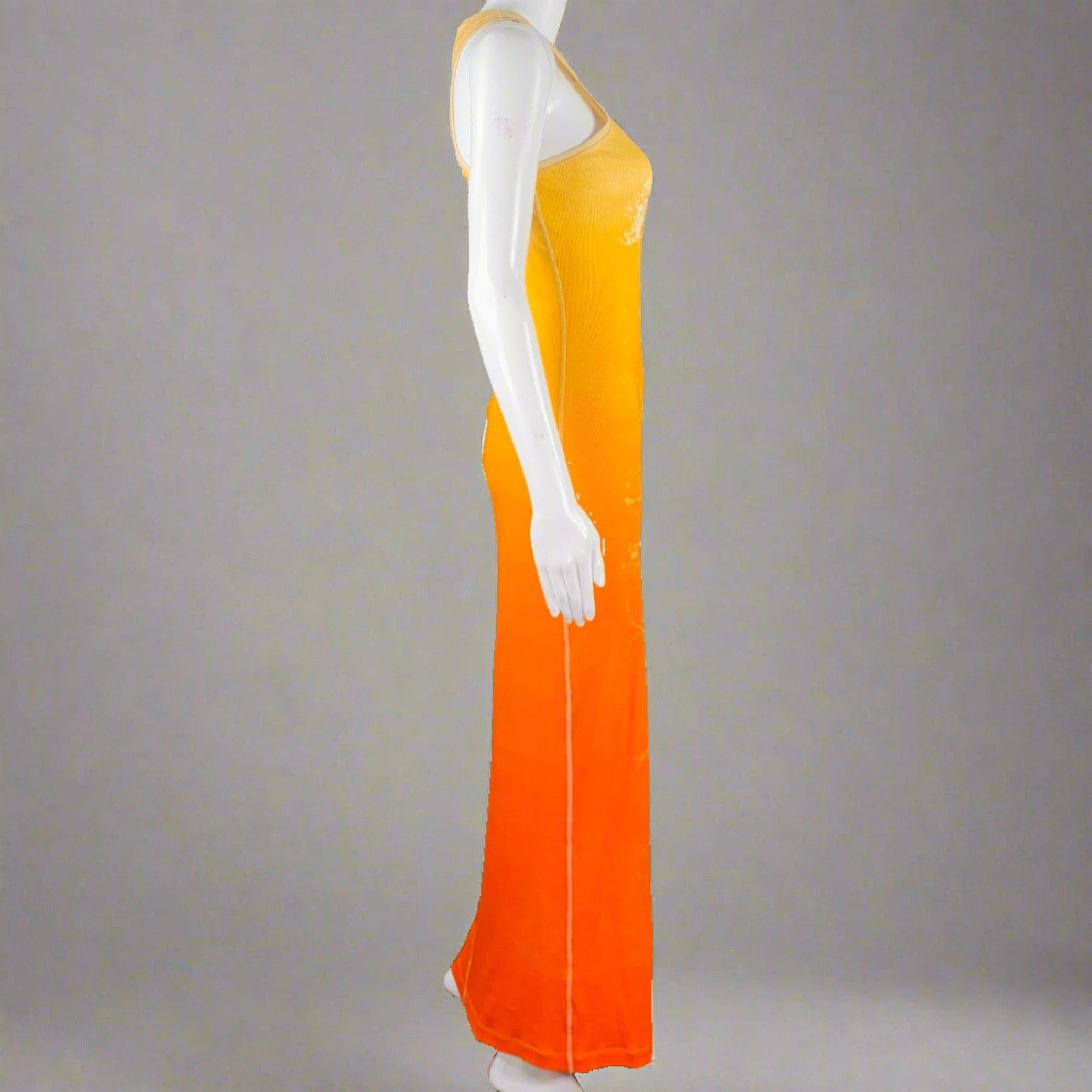 LOEWE Size M Orange Beige Cotton Blend Ombre Tank Long Dress In Excellent Condition In San Francisco, CA