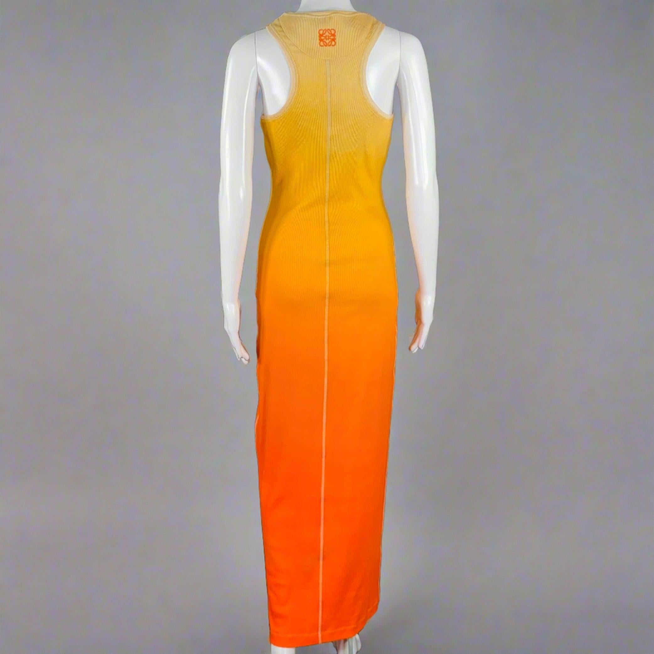 Women's LOEWE Size M Orange Beige Cotton Blend Ombre Tank Long Dress