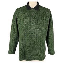 LOEWE Size XL Black Green Monogram Cotton Polo Pullover