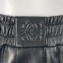 LOEWE Size XS Black Lambskin Leather Goat Suede Wide Leg Dress Pants