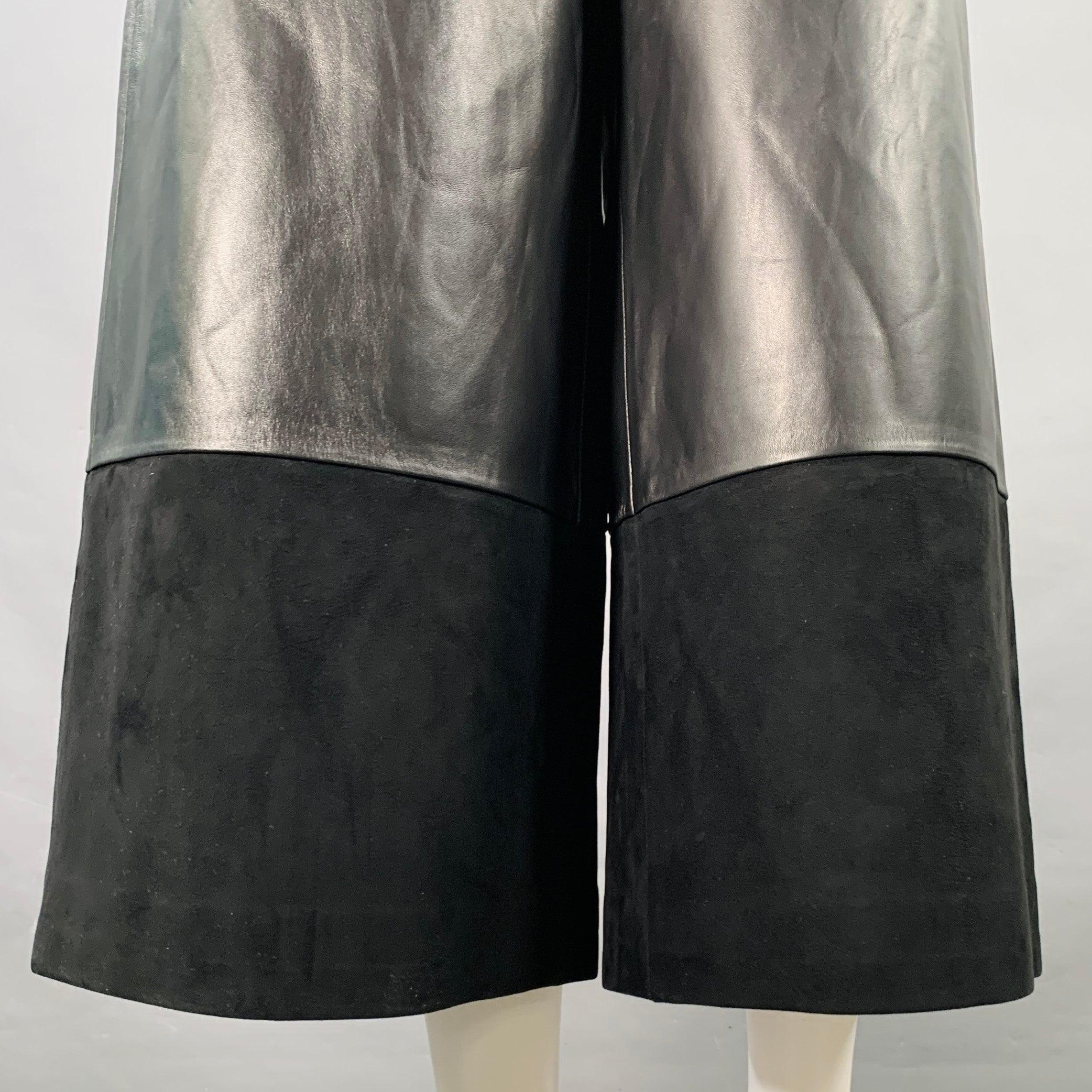 LOEWE Size XS Black Lambskin Leather Goat Suede Wide Leg Dress Pants In Excellent Condition For Sale In San Francisco, CA