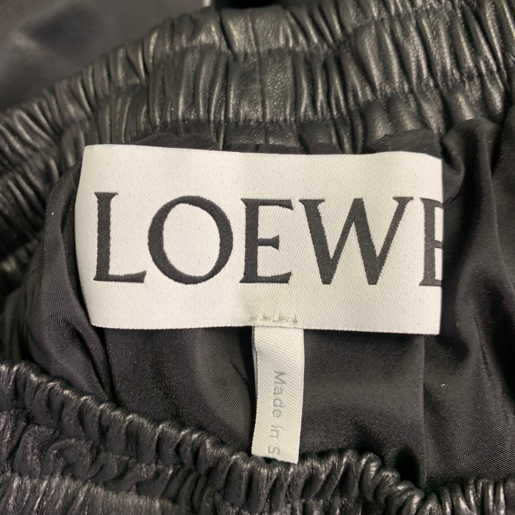 LOEWE Size XS Black Lambskin Leather Goat Suede Wide Leg Dress Pants For Sale 1