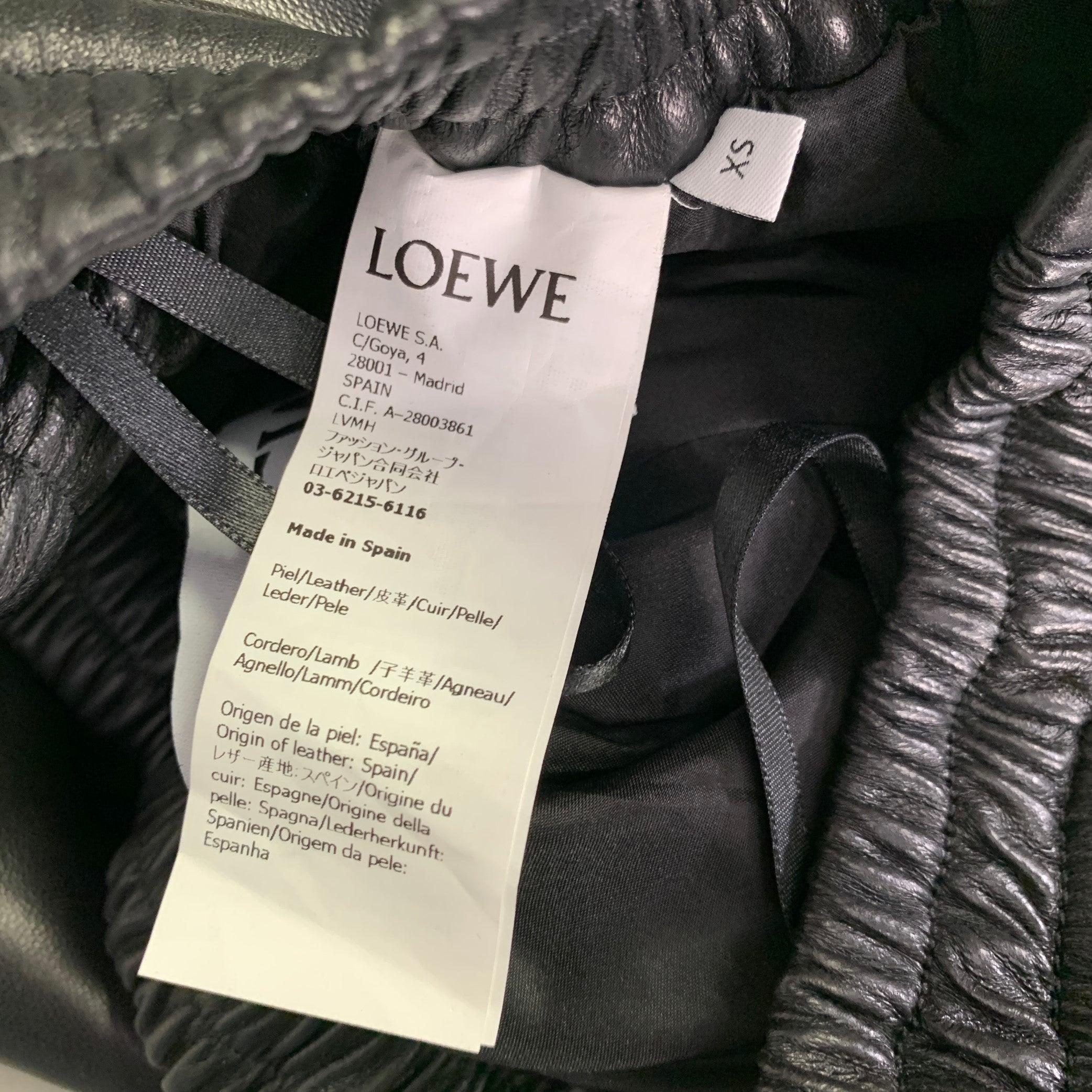 LOEWE Size XS Black Lambskin Leather Goat Suede Wide Leg Dress Pants For Sale 2