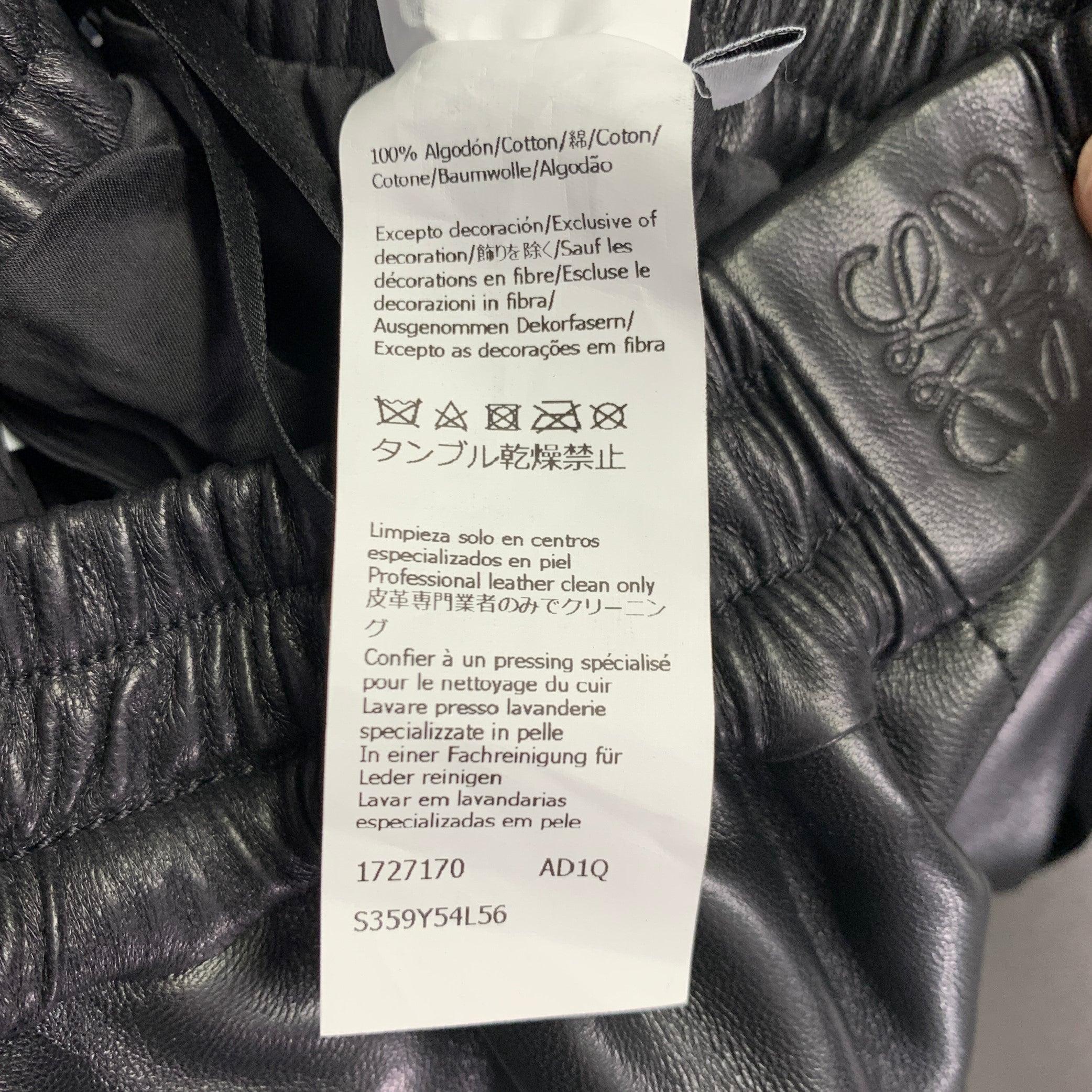 LOEWE Size XS Black Lambskin Leather Goat Suede Wide Leg Dress Pants For Sale 4