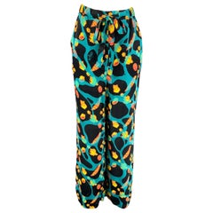 LOEWE Talla XS Pantalones casuales con estampado de concha de viscosa multicolor y cordón de ajuste