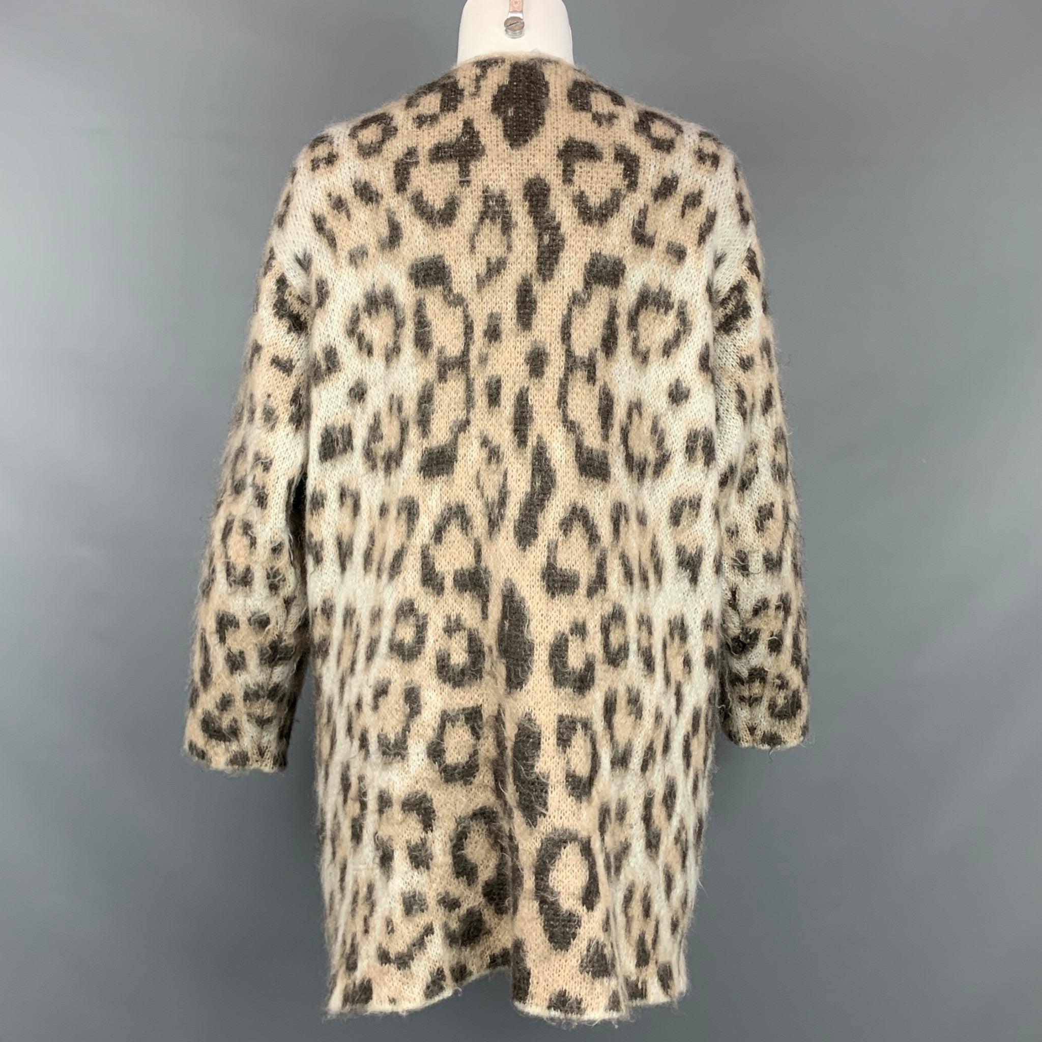 LOEWE Size XS Taupe Mohair Blend Leopard Print Long Cardigan In Good Condition For Sale In San Francisco, CA
