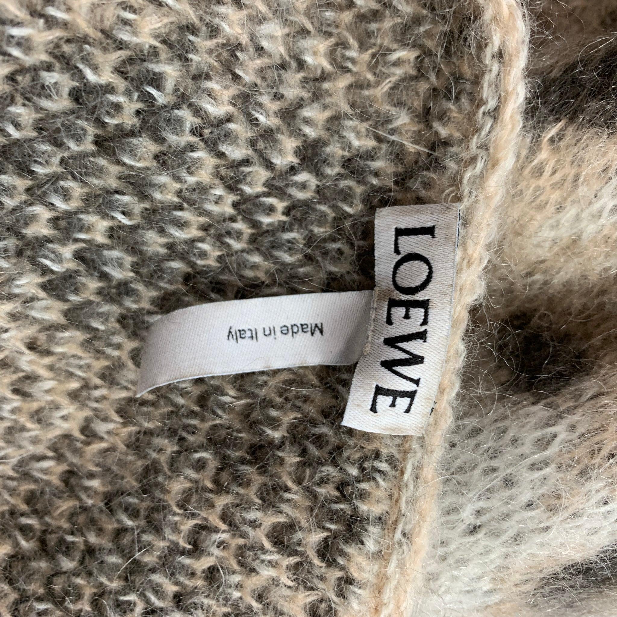 LOEWE Size XS Taupe Mohair Blend Leopard Print Long Cardigan For Sale 1