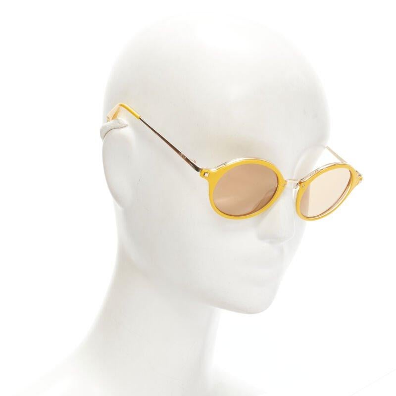 Beige LOEWE SLW450 48 23 L03X yellow round frame brown tint sunglasses For Sale