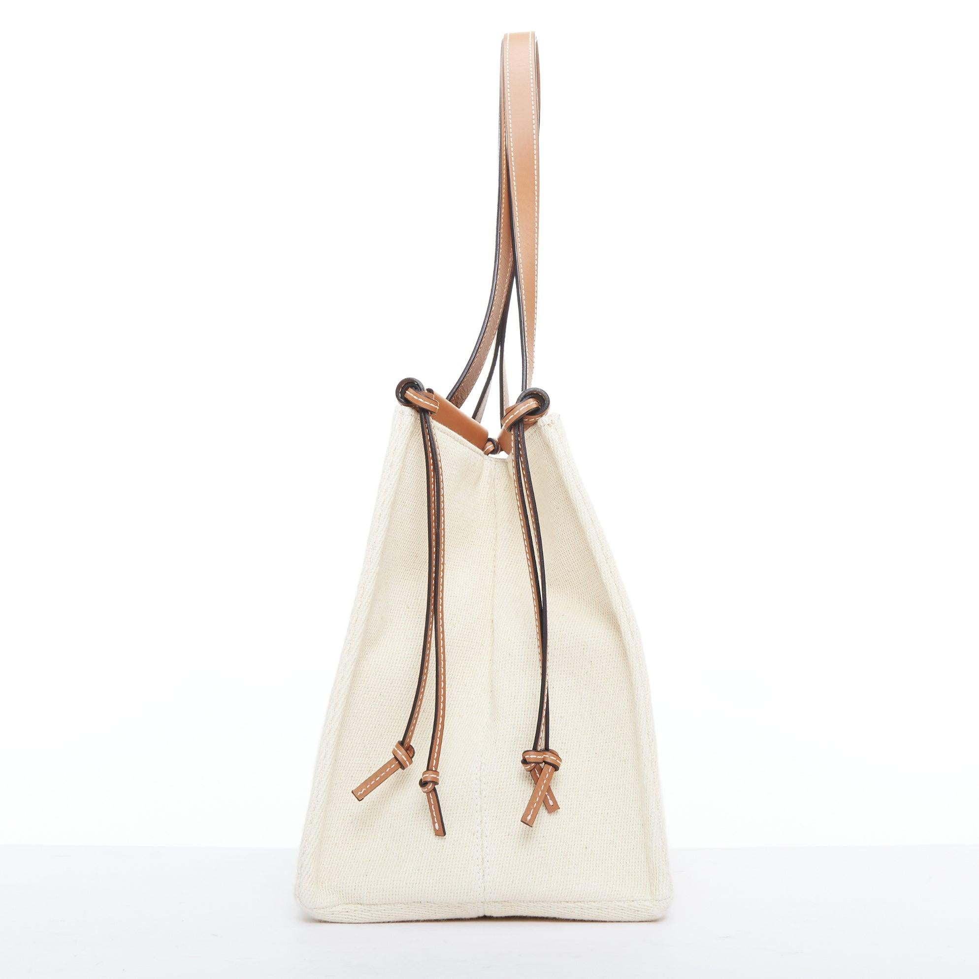LOEWE Small Cushion cream canvas brown anagram logo shoulder tote bag In Good Condition For Sale In Hong Kong, NT