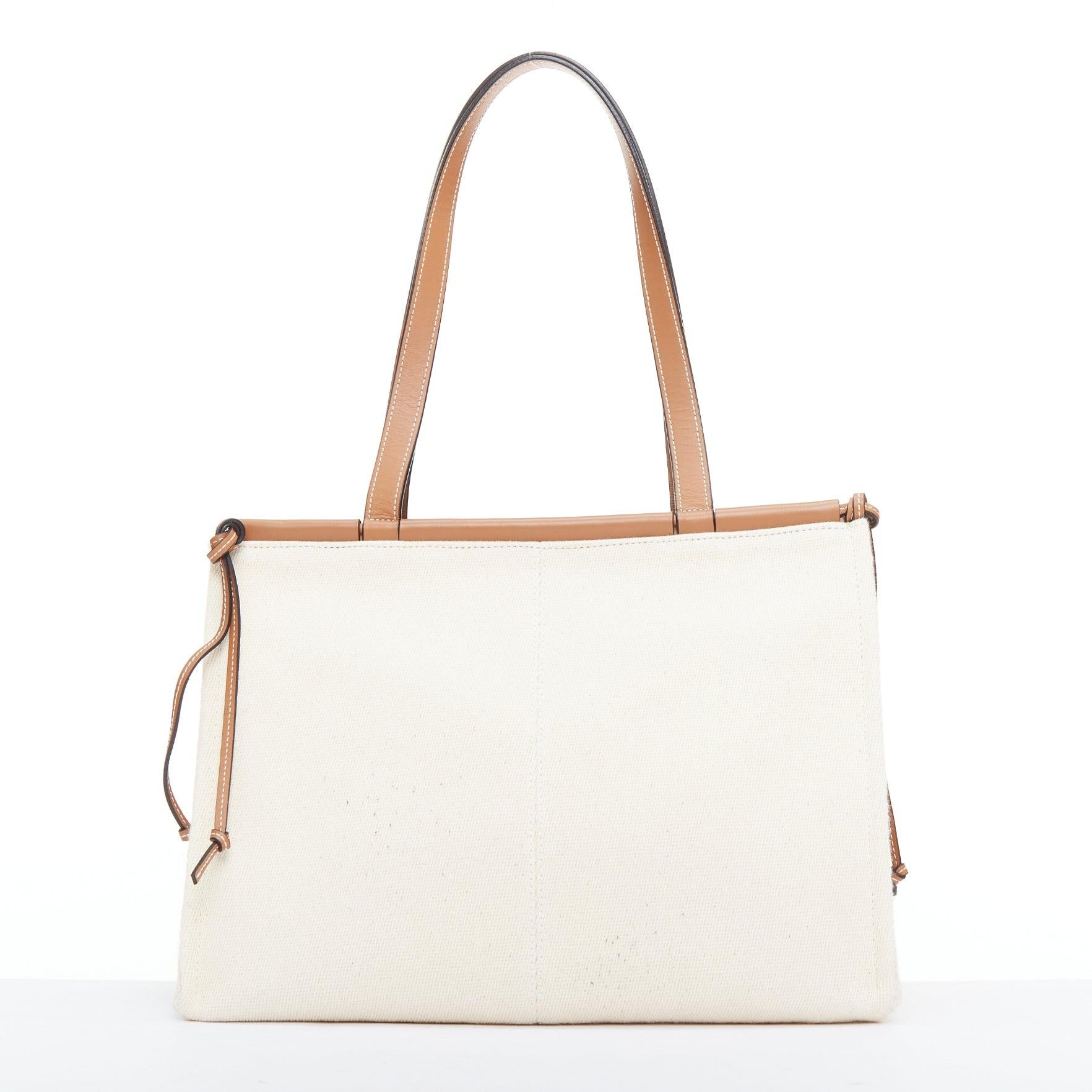 Women's LOEWE Small Cushion cream canvas brown anagram logo shoulder tote bag For Sale
