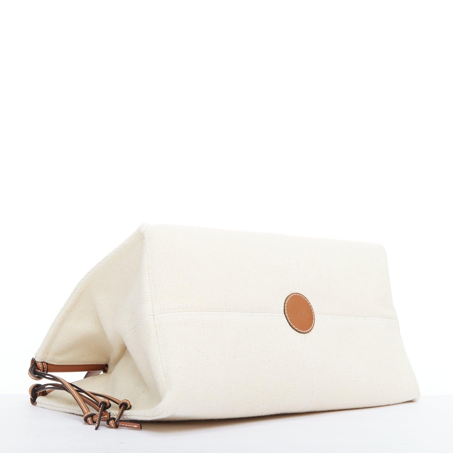 LOEWE Small Cushion cream canvas brown anagram logo shoulder tote bag For Sale 1