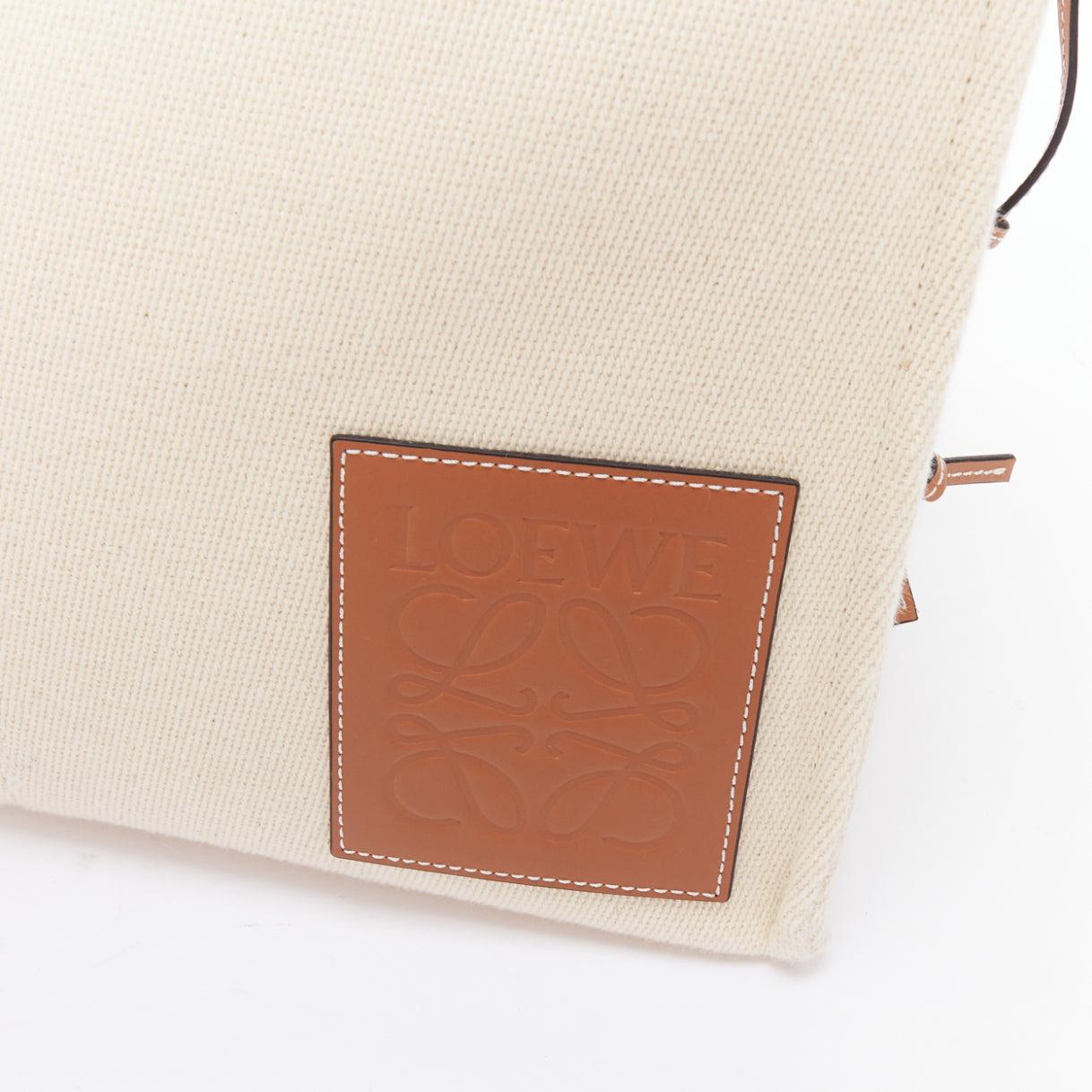 LOEWE Small Cushion cream canvas brown anagram logo shoulder tote bag For Sale 2