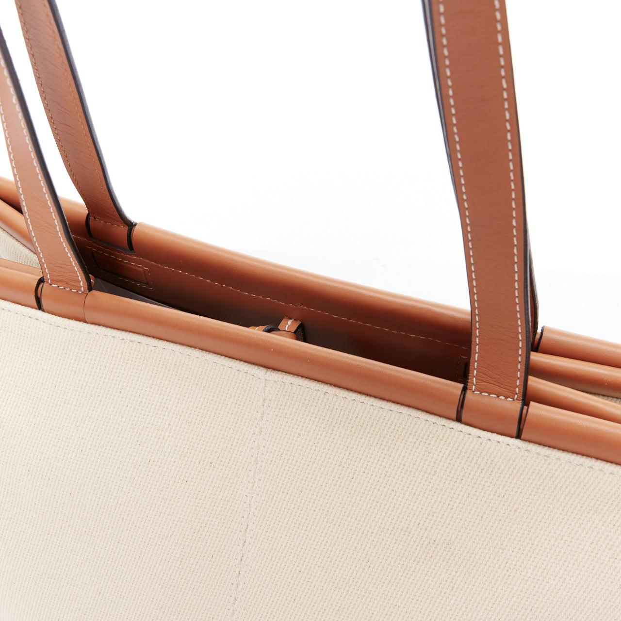 LOEWE Small Cushion cream canvas brown anagram logo shoulder tote bag For Sale 3
