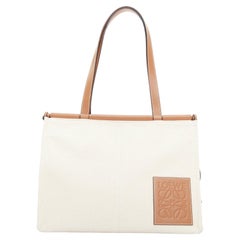 LOEWE Small Cushion cream canvas brown anagram logo shoulder tote bag