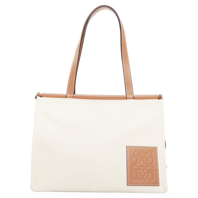 LOEWE Small Cushion cream canvas brown anagram logo shoulder tote