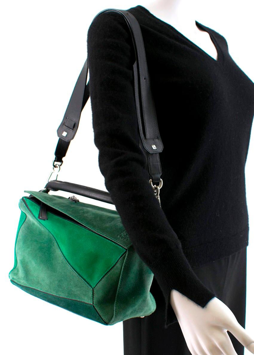 Black Loewe Small Green Suede Puzzle Bag