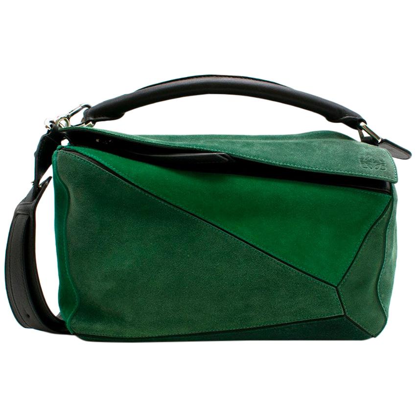 Loewe Small Green Suede Puzzle Bag