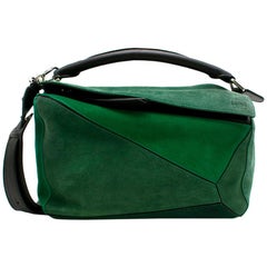 Used Loewe Small Green Suede Puzzle Bag