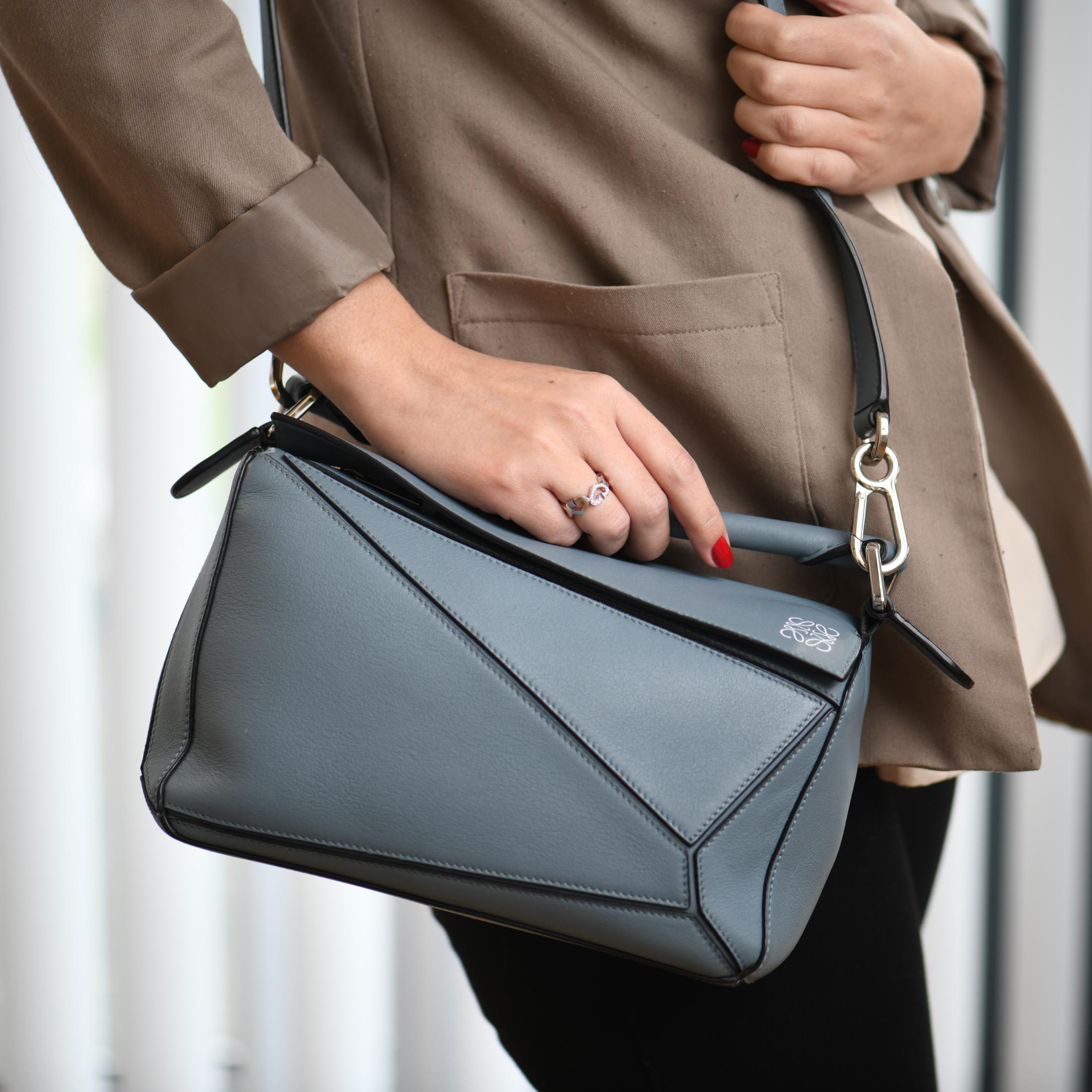 Gray Loewe Small Puzzle Blue Leather Shoulder Bag