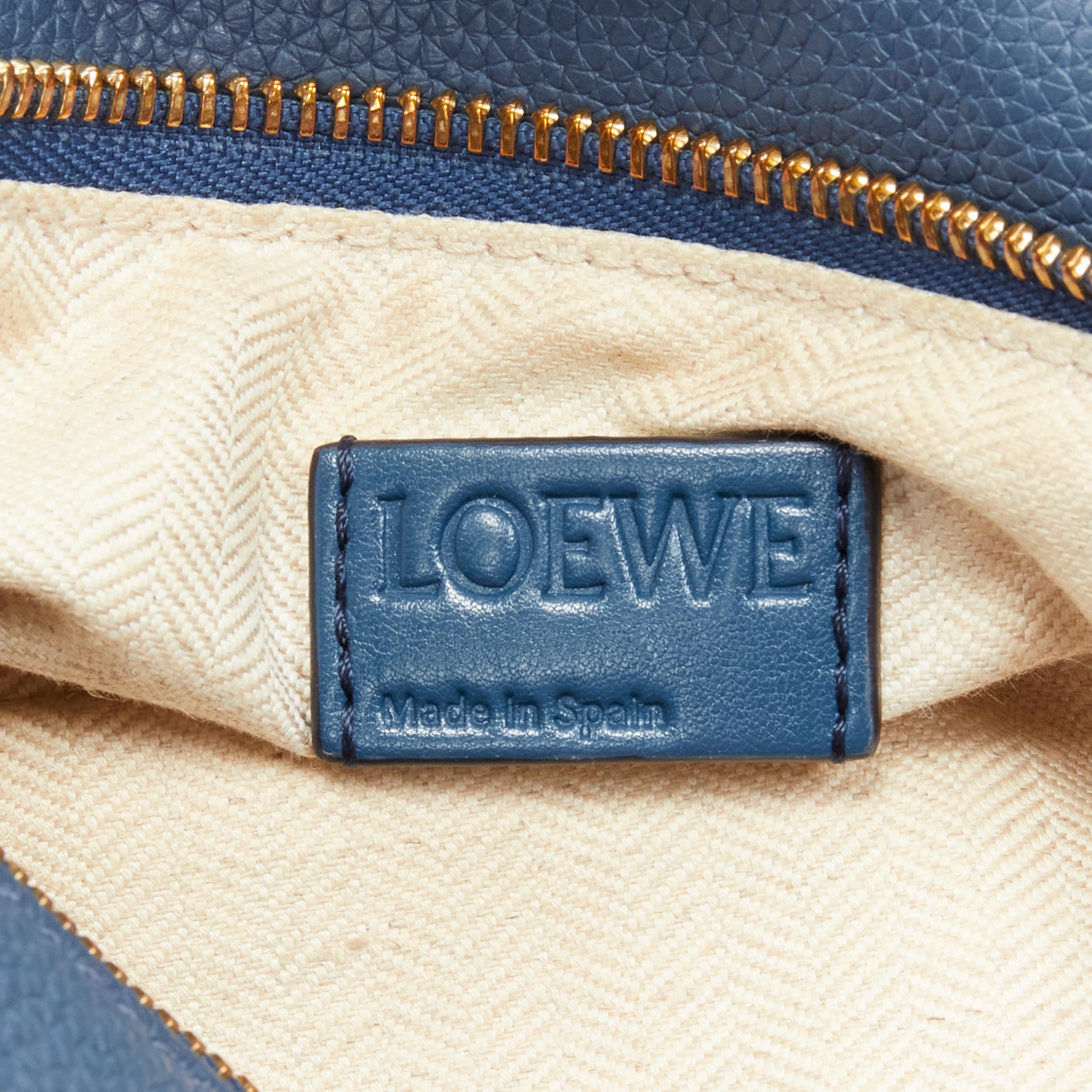 LOEWE Small Puzzle dark blue grained leather gold hardware shoulder bag 4