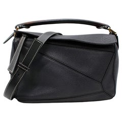 Loewe Mini Puzzle Bag Black/White/Navy Calfskin Gold Hardware