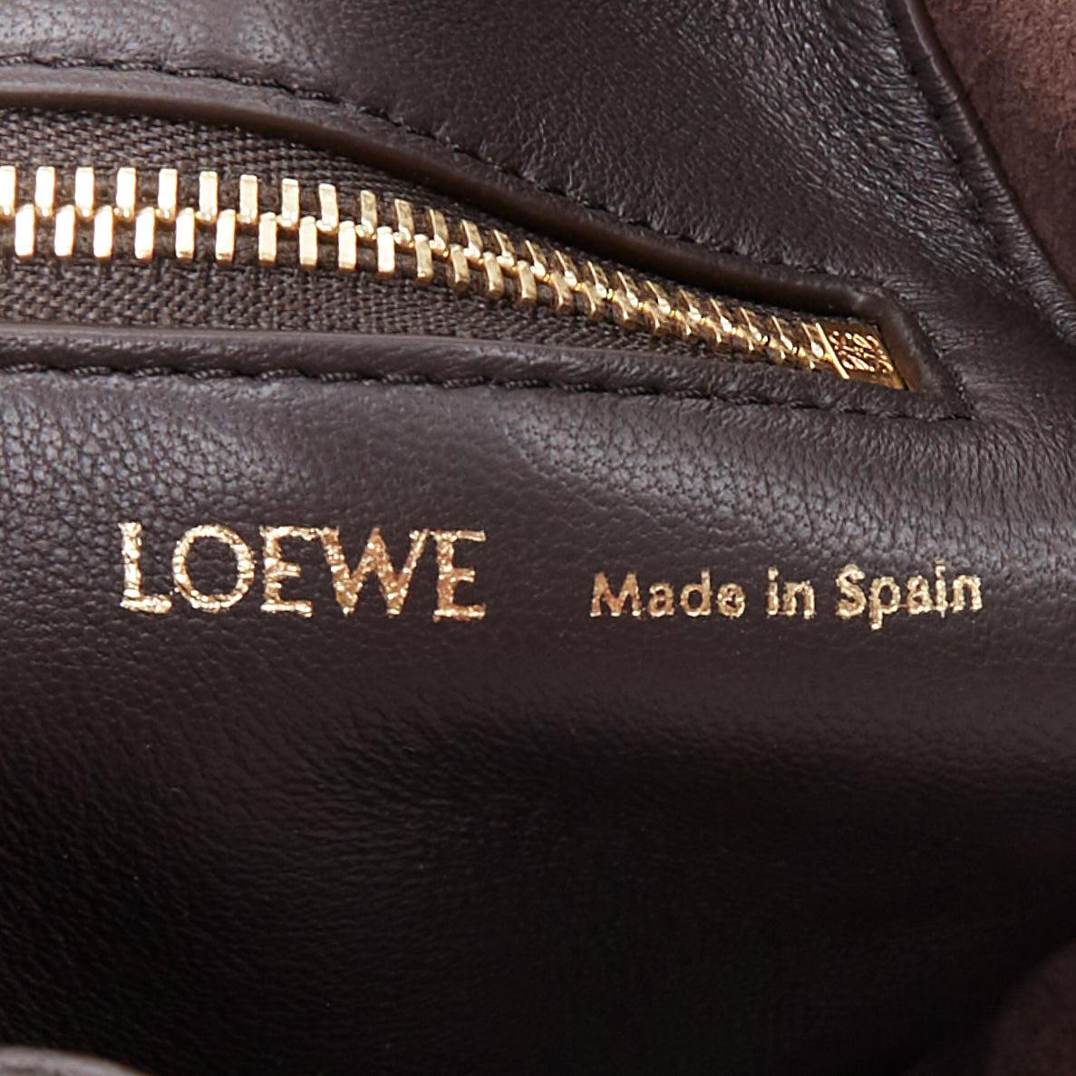 LOEWE Small Squeeze chocolate brown nappa lambskin gold chain hobo bag 5