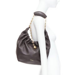 LOEWE Small Squeeze chocolate brown nappa lambskin gold chain hobo bag