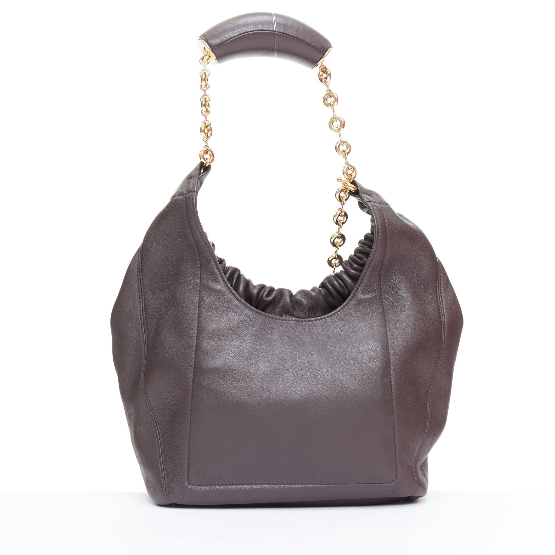 Women's LOEWE Small Squeeze chocolate brown nappa lambskin gold chain hobo bag