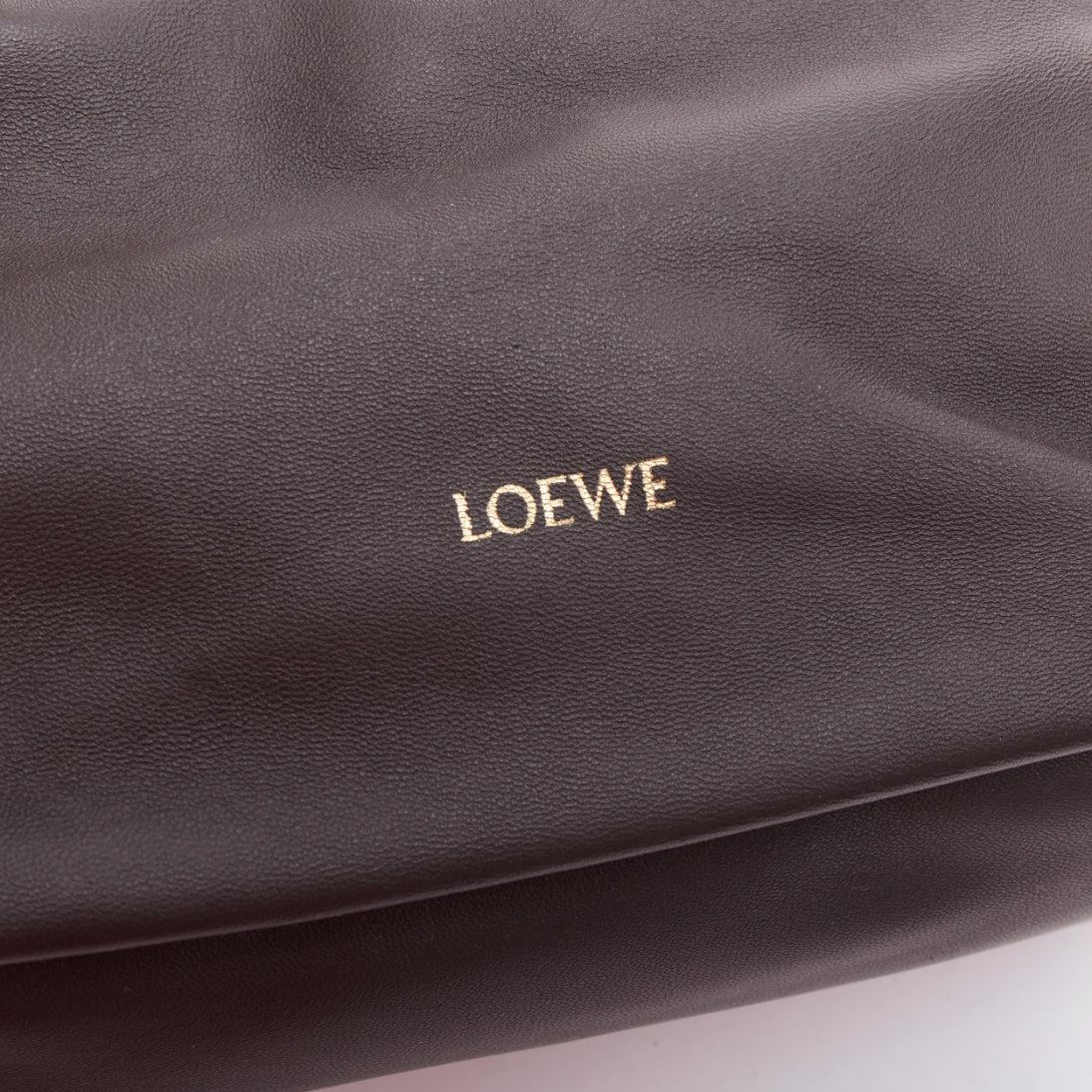 LOEWE Small Squeeze chocolate brown nappa lambskin gold chain hobo bag 2