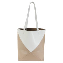 Loewe Soft White Paper Craft Shiny Calfskin Medium Puzzle Fold Tote