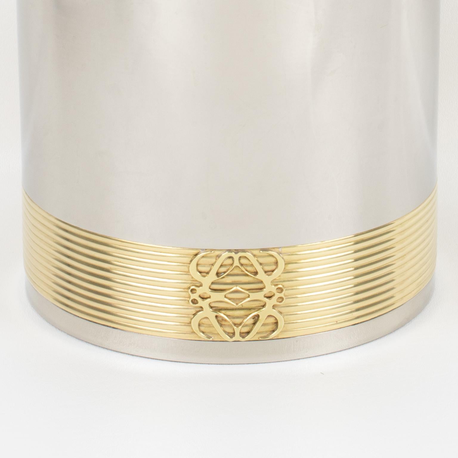 Modern Loewe Spain Chrome and Gilded Brass Barware Ice Bucket For Sale