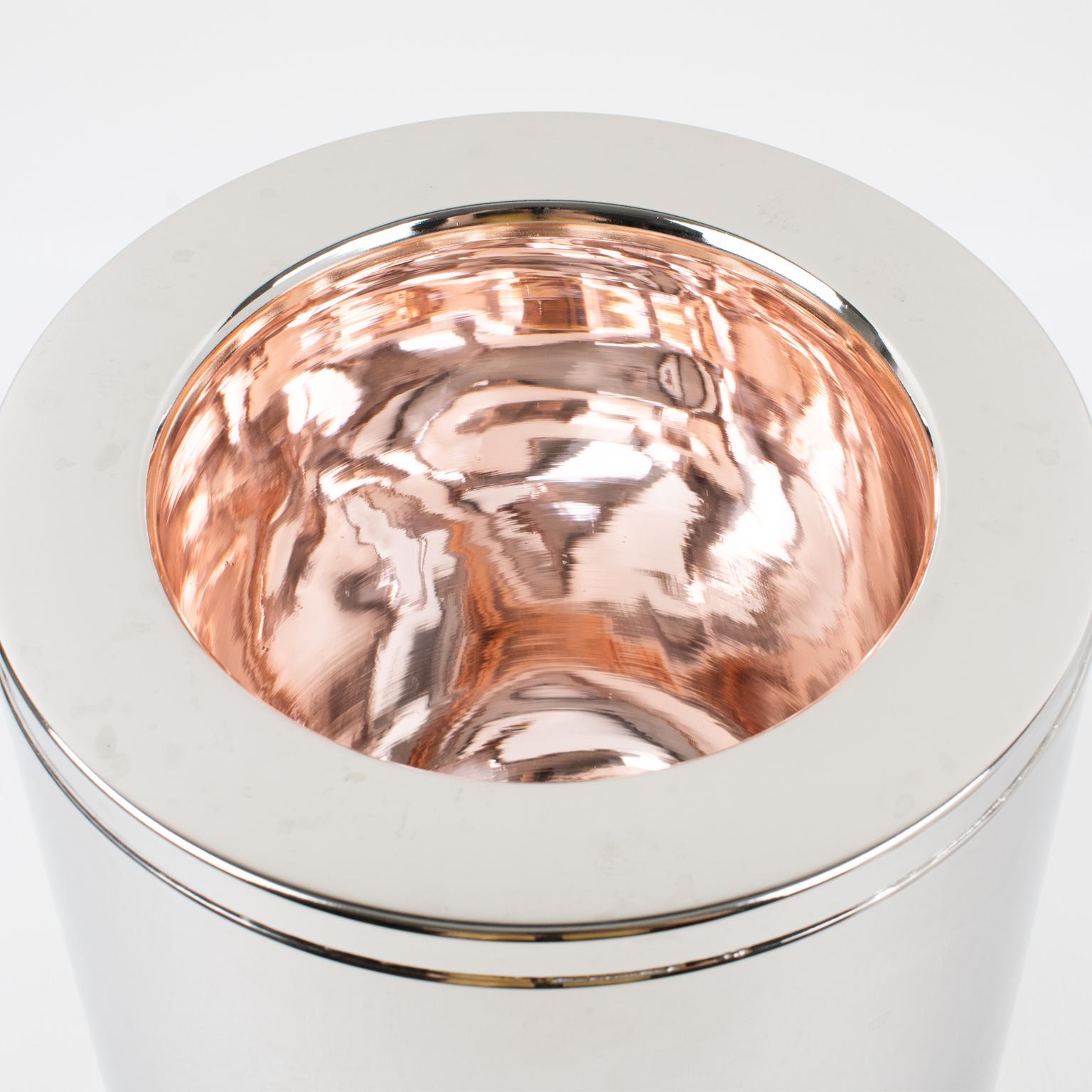 Metal Loewe Spain Chrome and Gilded Brass Barware Ice Bucket For Sale