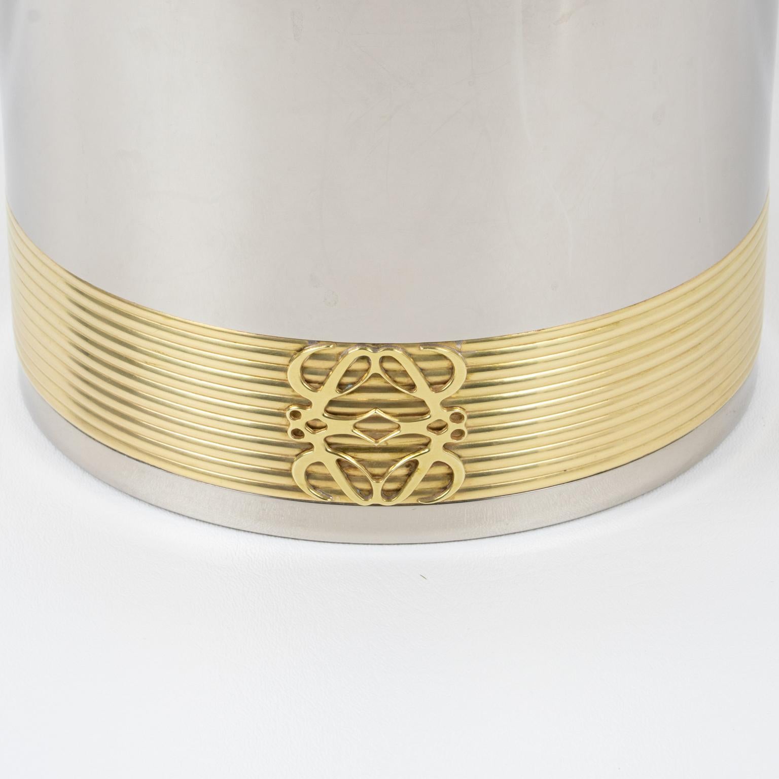 Loewe Spain Chrome and Gilded Brass Barware Ice Bucket For Sale 1